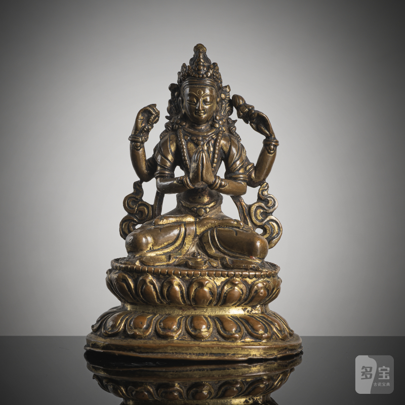 A gilt-bronze figure of Shadaksharilokeshvara